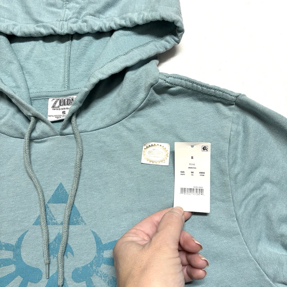 Legend Of Zelda Sudadera con Capucha Mujer Talla S Verde Azulado Trifuerza Pull Over Nintendo Nuevo Defecto Foto 4 de 4