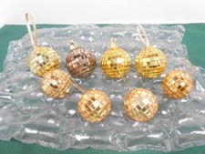 Vtg 8 Christmas Ornaments REAL GLASS Mosaic Gold Disco Balls Mirror Reflective