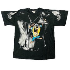 1996 Y2K HOLY GRAIL - LOONEY TUNES TAZ Leather Jacket Style Tee Made in USA - L
