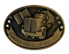 United States of Truckin' Solid Brass Western Belt Buckle Made in USA by Dodson