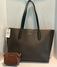 Nine West Women's Brown Logo Pebbles 2 Pcs 13L4THE Tech Extra Large Tote Bag NWT