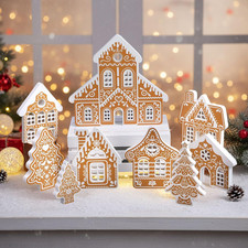 9 Pcs Wood Gingerbread House Decor Sets Christmas Village Bulk Wooden Christmas