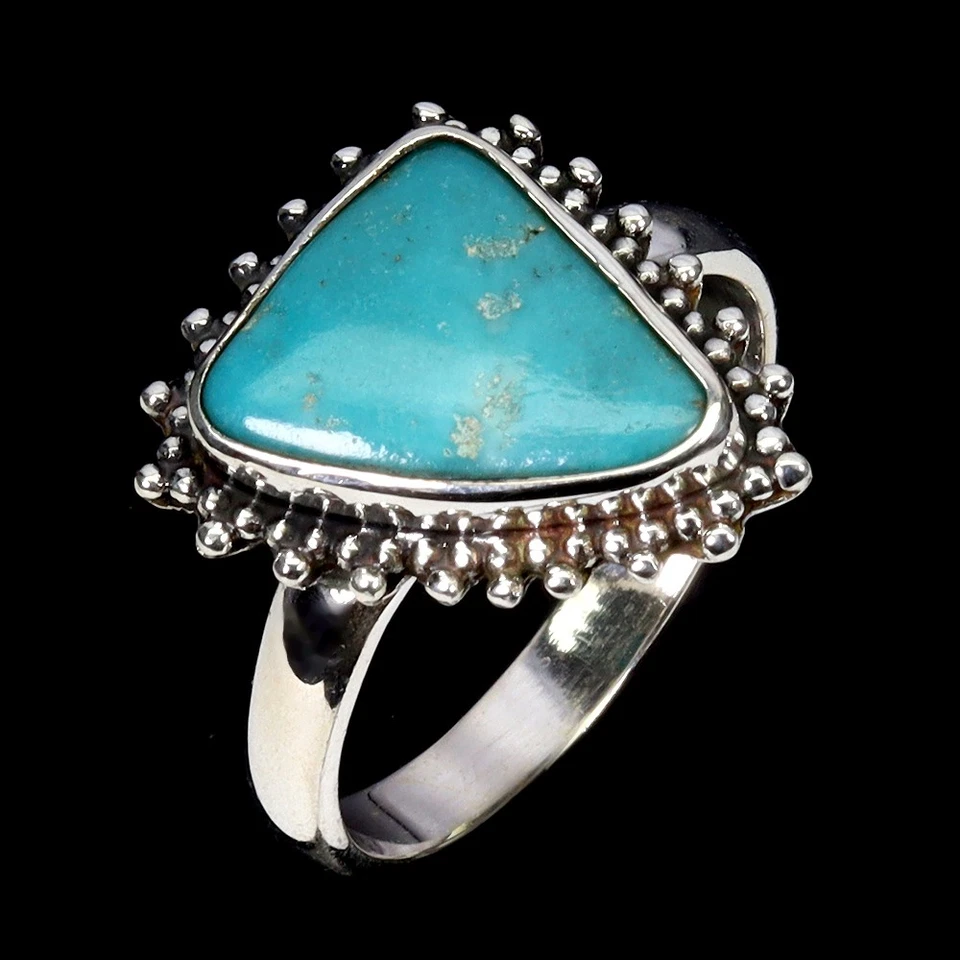 Anillo de plata de ley 925 turquesa 13x11 mm hecho a mano joyas de piedras preciosas tamaño 8,5 Foto 2 de 4