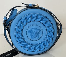 Versace Medusa Head Calf Leather Round Blue Crossbody Bag 1021602 IT NWT $1500
