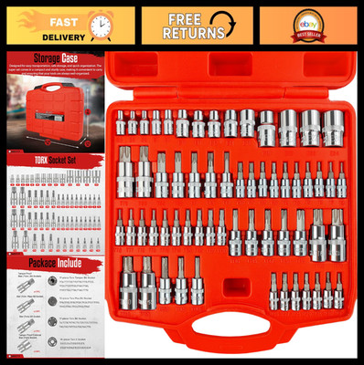 60-Piece Torx Bit Socket Set - E-Torx, External Torx, 1/4'', 3/8'', 1/2'' Drive, S2