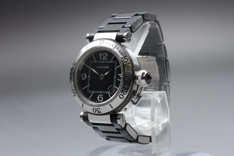 [Exc+5 w/ Box Paper] CARTIER Pasha Seatimer W3140003 Black Dial Women's Qz Watch - Image 4 of 4