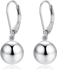 925 Sterling Silver Jewelry Leverback Ball Drop Dangle Earrings for Women 12 MM