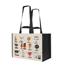 Costco Cartoon Highlights Reusable Shopping Tote SINGLE BAG Cup Holder Inside!