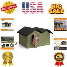 Extra-Wide Heated Cat House for Outside, Outdoor Cat House with 2 Safe Escape...