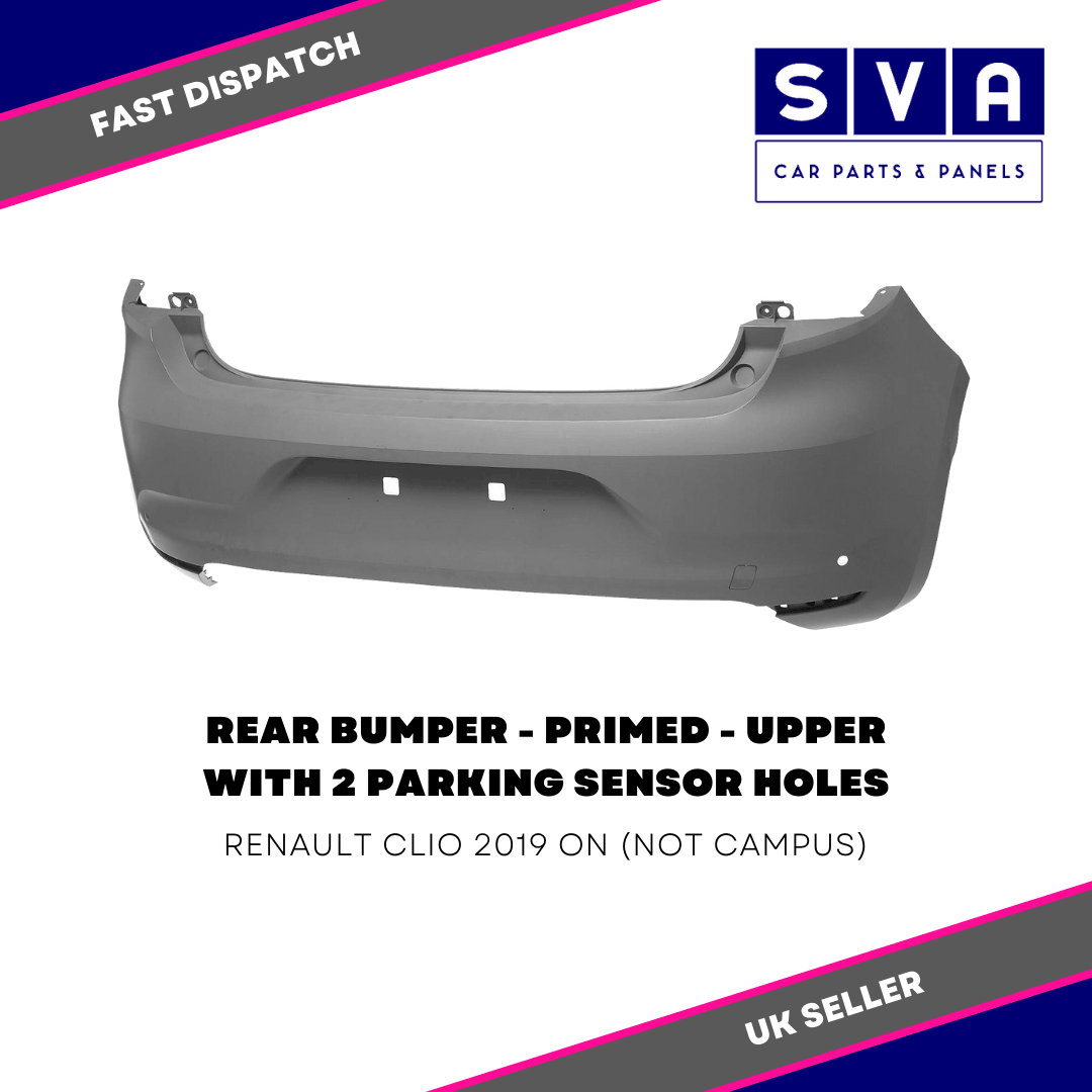 Renault Clio 2019> Rear Bumper Primed Upper +2 Pdc No Campus Insurance Approved