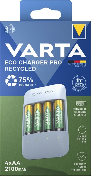 Varta Akku Nimh, Universal LadegeräT, Eco Charger Pro Recycled, Inkl. Akkus, 4X-image