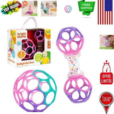 Delightful Duo 2-Pack Baby Gift Set: Easy-Grasp Pink Oball Rattles