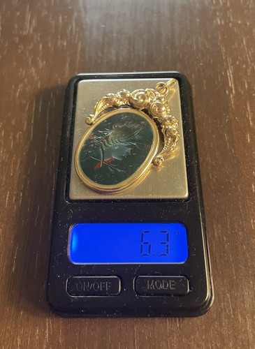 10K Gold and Gold-Filled GLOWING Goddess Athena Bloodstone Intaglio Amulet! - 第 4/5 張圖片