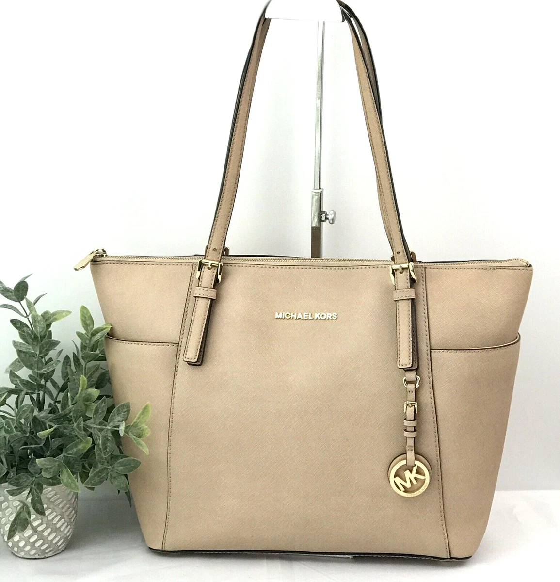 Michael Kors Women Jet Set Large Top-Zip Saffiano Leather Tote Shoulder Bag