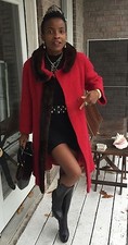 Designer Full Length Boucle Red Wool & Sable Brown Mink Trim Fur Dress Coat S -6