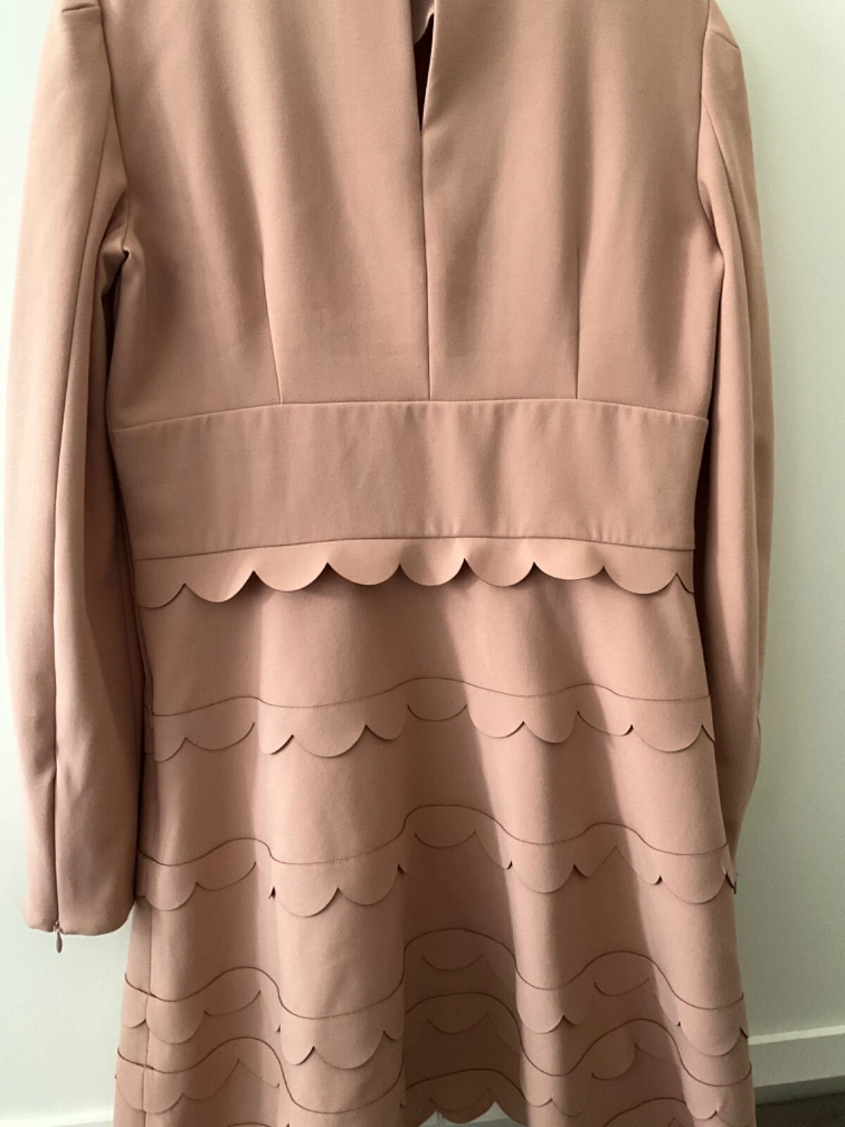 ABITO ROSSO Valentino rosa cady smerlato finiture smerlate manica lunga 42