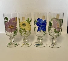 Set Of 4 Royal Danube Crystal Floral Ice Tea/Water Glasses  Signed 7.75 in