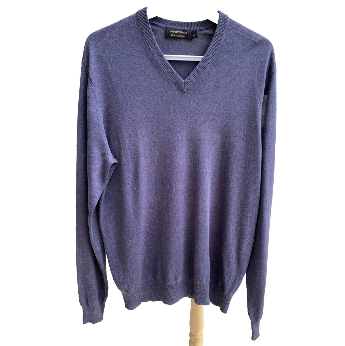 Andrew James Silk & Cashmere Sweater Men's Large V-Neck Purple