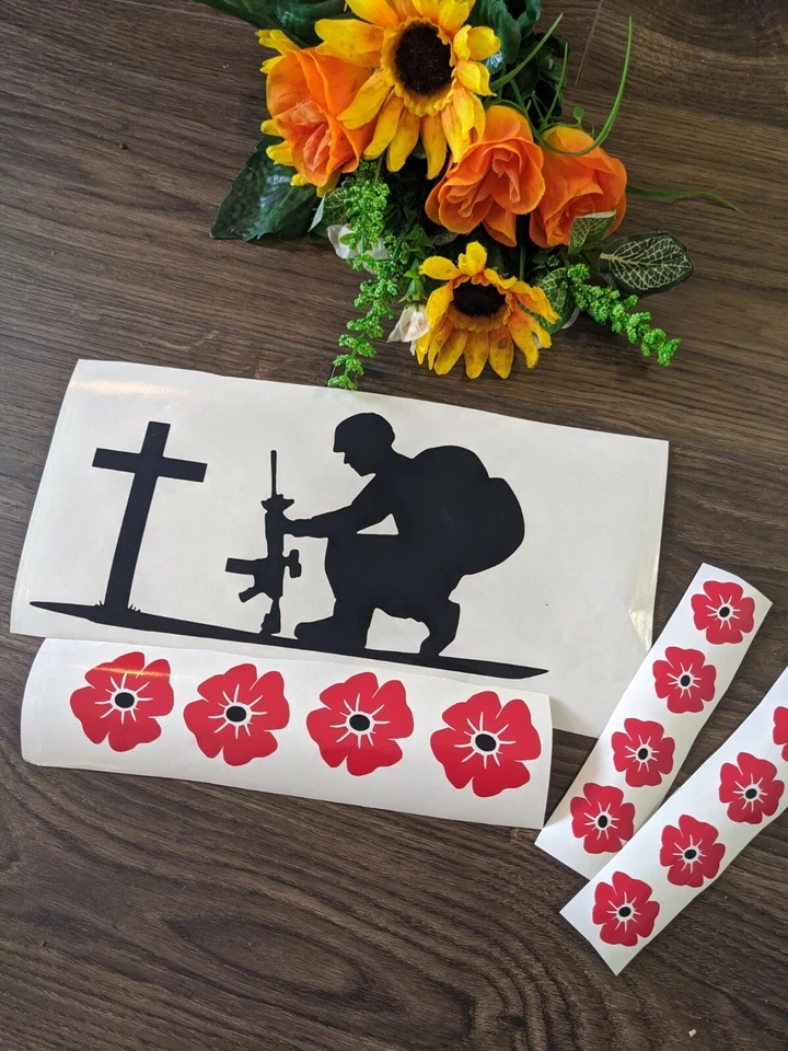 Soldier and poppies, remembrance Sunday Vinyl Window Sticker 'large" - Image 2 of 4
