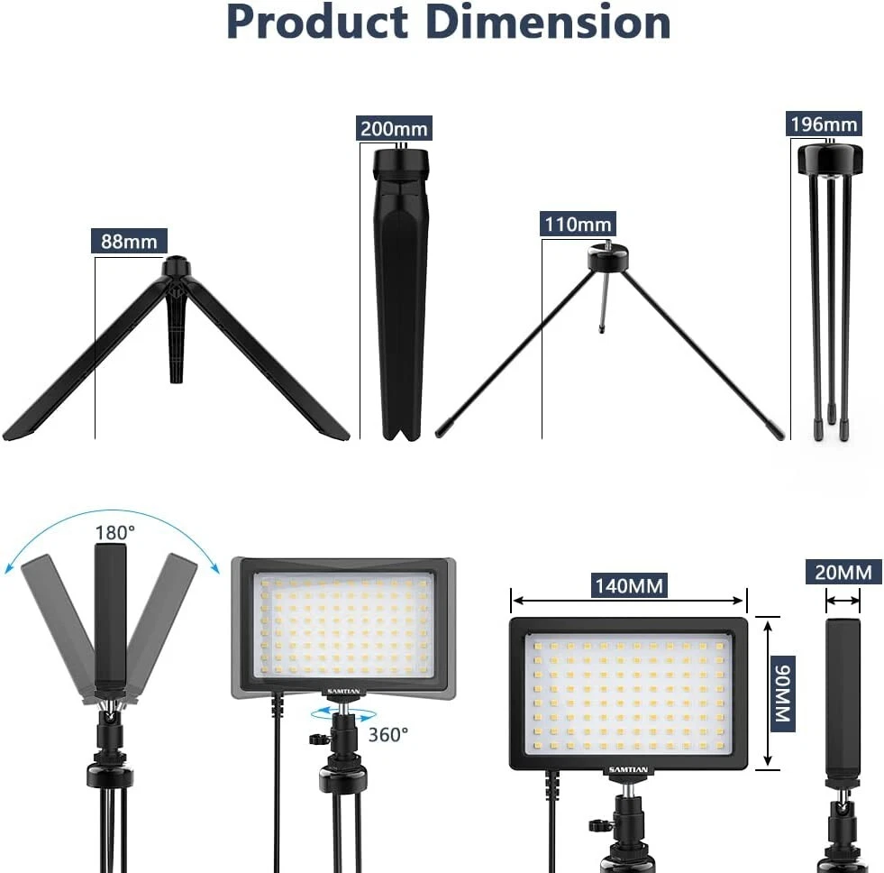 SAMTIAN Portable Led Video Dimmable 5600K 96 Lamp beads