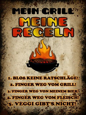 Holzschild 30x40 Mein Grill meine Regeln Fleisch Wand Deko Cafe Sammler Geschenk