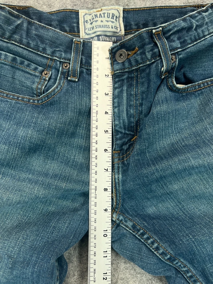 Тонкие прямые мужские джинсы Signature от Levi Strauss для подростков 31 цвет синий с завышенной талией  - Изображение 3 из 4