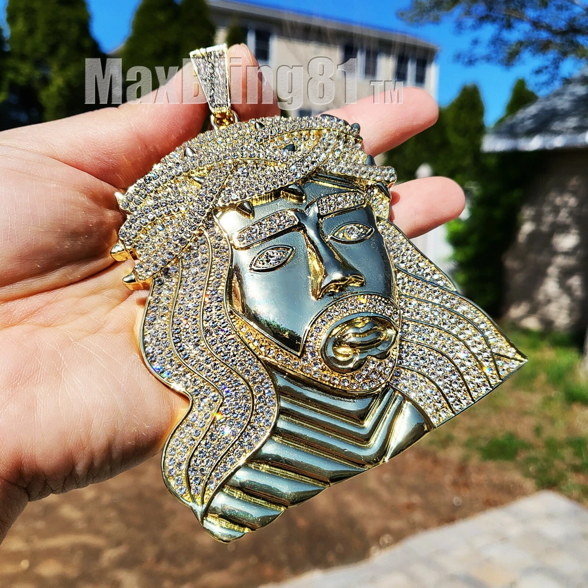 ICED GOLD SILVER PLATED BLING HUGE LARGE JUMBO JESUS HEAD HIP HOP STYLE PENDANT