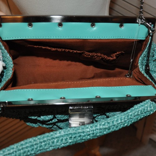 NUEVO CON ETIQUETAS Patricia Nash Rafia Paja Bolso Cartera Turquesa Aqua Retro Festoneado Azul - Imagen 7 de 10