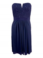 Nwt $490 Adrianna Papell Women'S Navy Blue Strapless Lace & Tulle Dress Size 4