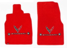 New Torch Red Floor Mats 2020 - 2025 Corvette C8 Flags Double Logo Embroidered