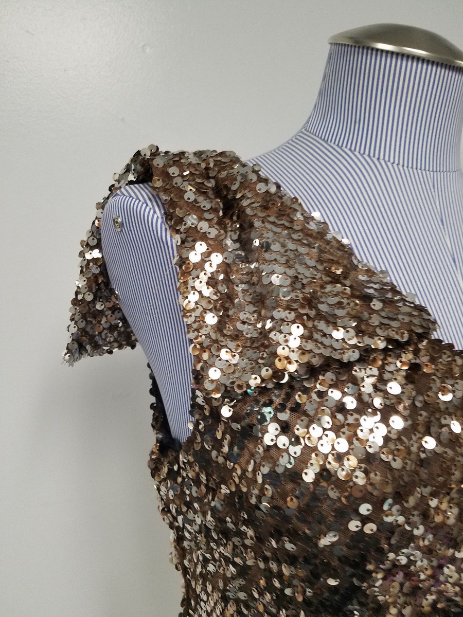 Chocolate Brown & Gold Sequined One Shoulder Mini Party Dress Junior Size  11 NYE | eBay