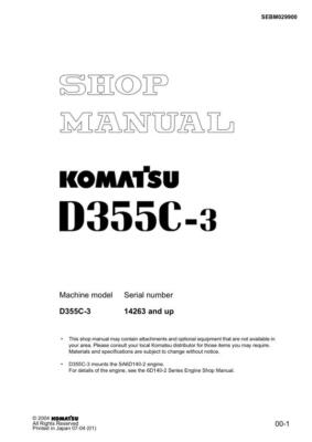 Komatsu D355C-3 Dozer Bulldozer Repair Shop Service Manual Workshop Book