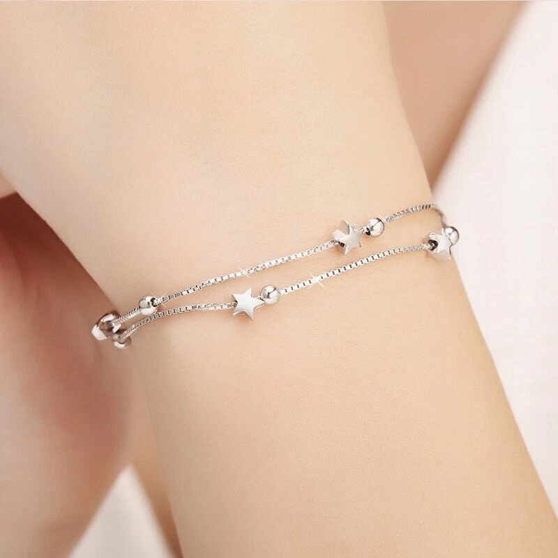 Pulseras De Plata Estrellas Para Mujer Joyería Diseño De Moda Fiesta Lujo |