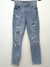 H M Denim Womens SIZE 2 Light Wash Mom JEANS Ultra High Waist Distressed EUC
