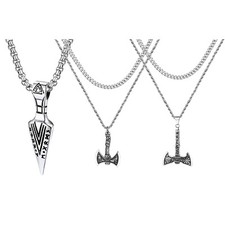 Norse Viking Mens Axe Spear Head Runes Stainless Steel Amulet Pendant Necklace