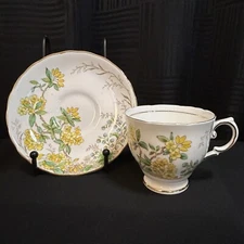 Tuscan Tea Cup & Saucer, Alpine Flowers, England, Floral Gold, C8423, Bone China