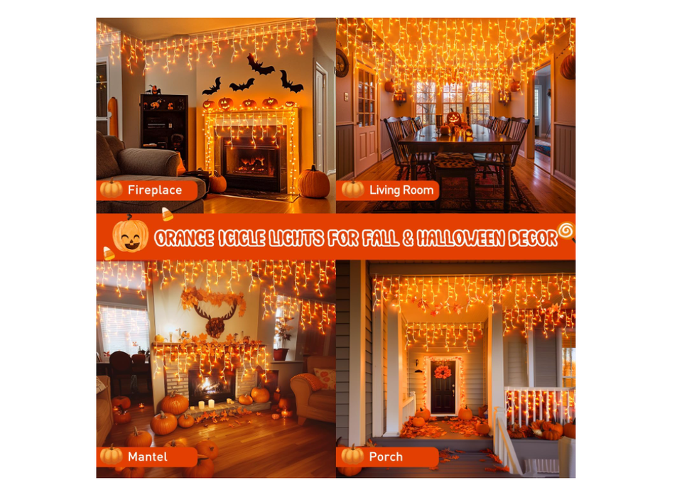 800 LED Orange Icicle Lights for Outside, Orange Halloween Icicle Lights Outdoor eBay