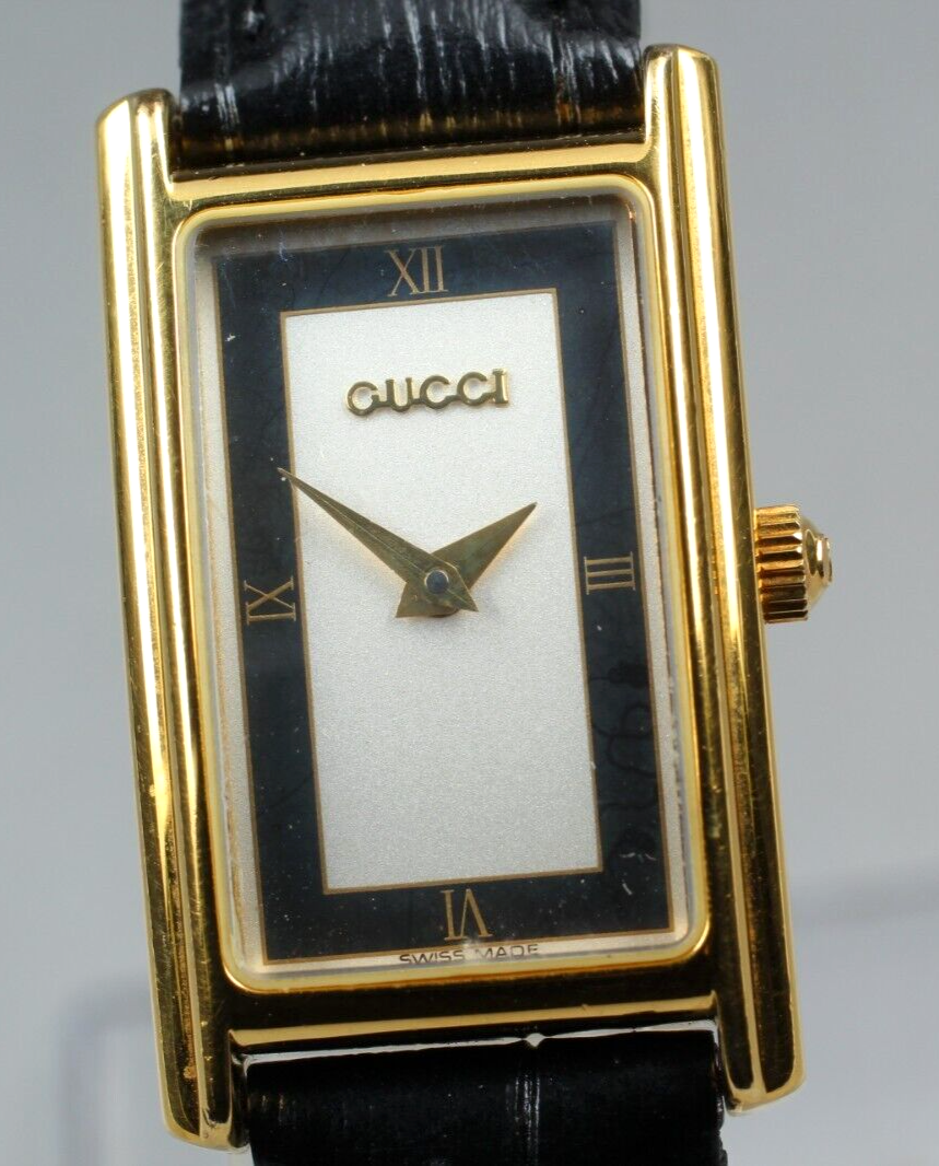 Vintage Gucci 2600L Black Quartz Gold Plated Women's Watch Japan EXC+5