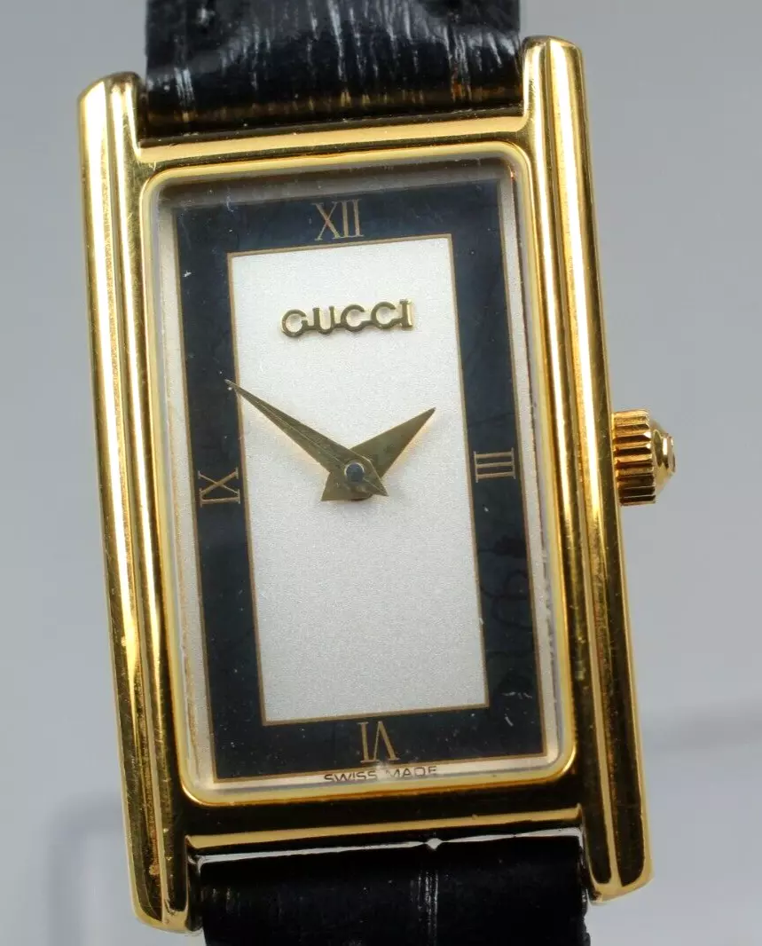 【EXC+5】 Montre Femme Vintage Gucci 2600L Quartz Noir Plaqué Or du JAPON