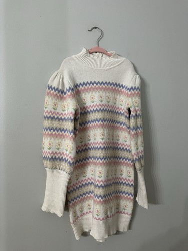 Girl 7 Janie and Jack Ivory Fair Isle Sweater Dress - Picture 2 of 7