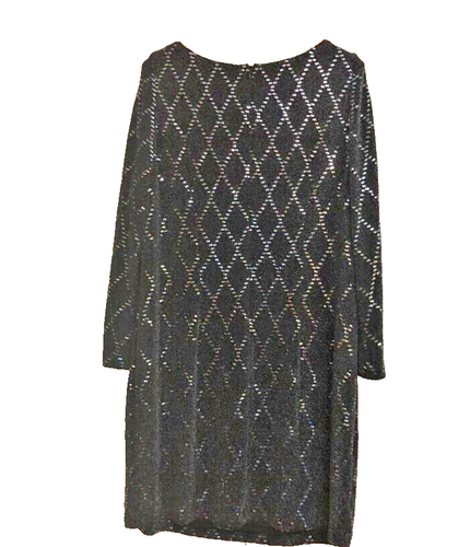JHoward, 20W formal midi black shimmer long cut out bell sleeve dress, geometric - Picture 5 of 13