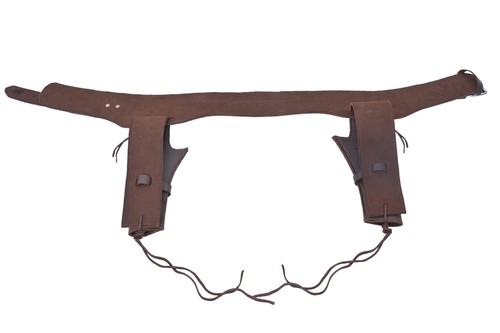 Western Gun Cowboy Hand Made Holster Leather Revolver Simple Brown Vintage Belt - Picture 6 of 11