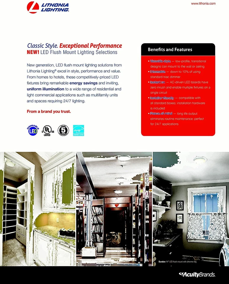 Castleberry 14 in Chrome LED Decorative Round Flush Mount 3000K Inch Silver NEW - Image 3 of 4