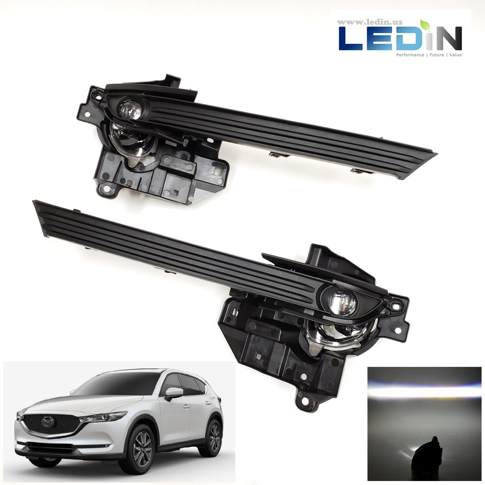 Fog Light Kit For 2017-2021 CX-5 Bezel Wire Bulb Switch Bracket 6000K LED Pair