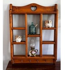 Vintage Wooden Wall Shelf with Heart Cutout with Peg Hooks