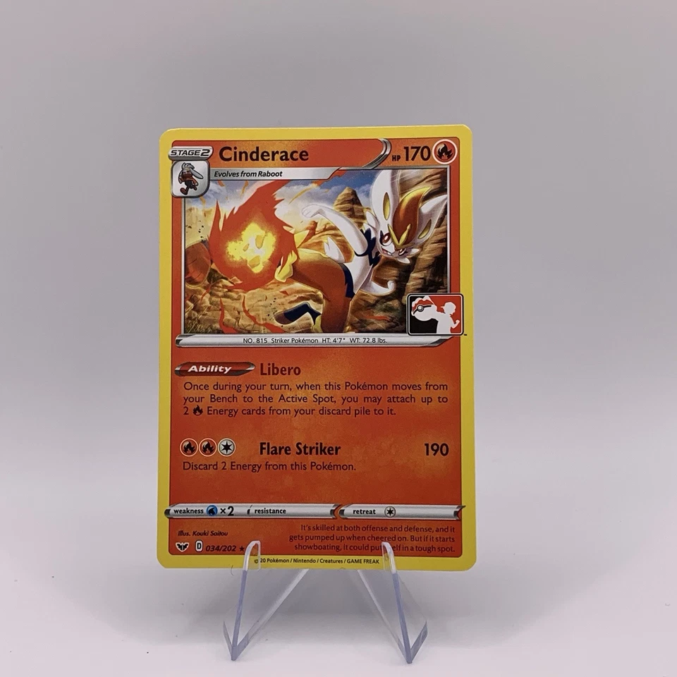 Cinderace 034/202 Pokemon Prize Pack Series 1 NM variant Sword & Shield base B - Image 2 of 3