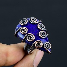 Lapis Lazuli Gemstone Handmade Copper Wire Wrap Jewelry Ring Size 5.5 b710