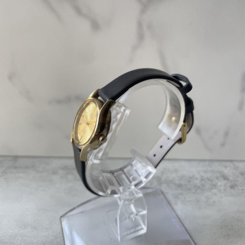 Montre Femme OMEGA De Ville Quartz Or 3 Aiguilles Robe Modèle Bracelet Cuir Noir - Photo 2/5