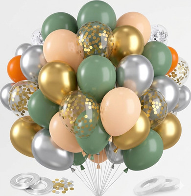 60x Luftballons Salbeigrün Blau Gold Eukalyptus Geburtstag Hochzeit Babyparty