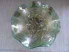 Vintage Imperial Green Carnival Glass Pansy Ruffled Edge Bowl